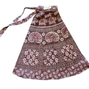 Purple/White Wrap Maxi Skirt Elephants Made in India NWT